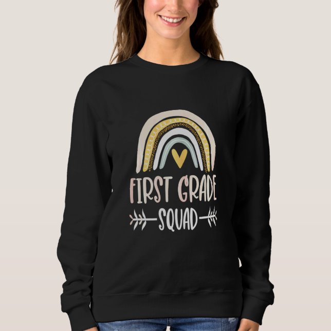 Womens First Grade Squad Boho Rainbow Back To Scho Sweatshirt (Front)