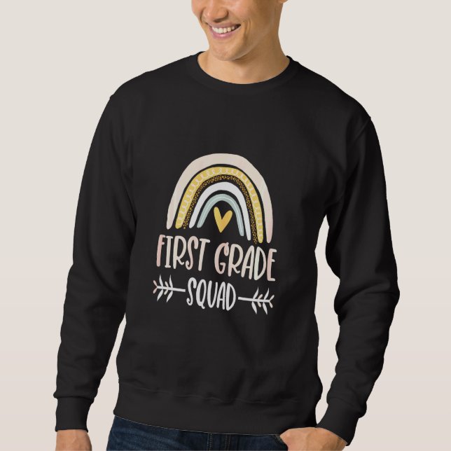 Womens First Grade Squad Boho Rainbow Back To Scho Sweatshirt (Front)
