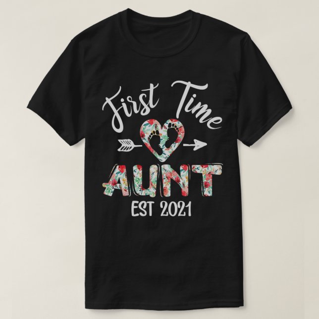 Womens First Time Aunt Est 2021 Floral  T-Shirt (Design Front)