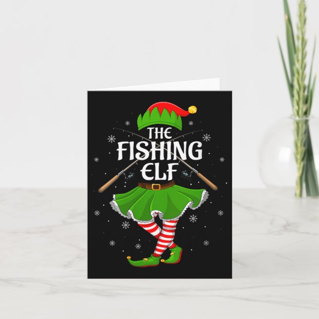 Womens Fishing Elf Christmas Family Girls Women El Card (Front)