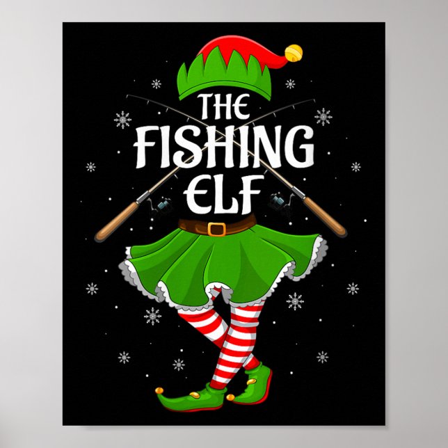 Womens Fishing Elf Christmas Family Girls Women El Poster (Front)