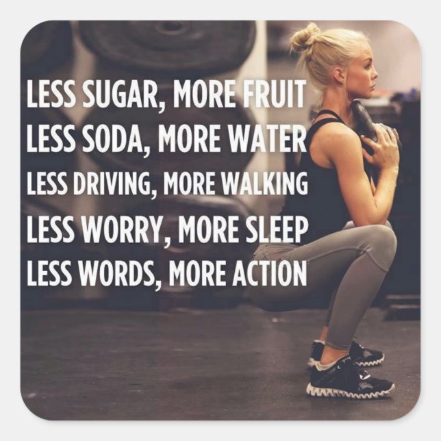 Women's Fitness Inspirational Words - More Action Square Sticker (Front)