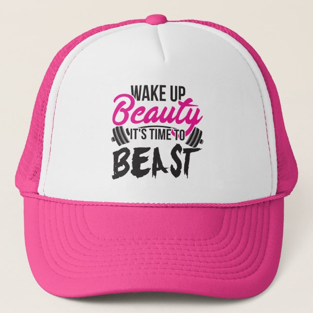 Women's Fitness - Wake Up Beauty, Time To Beast Trucker Hat (Front)