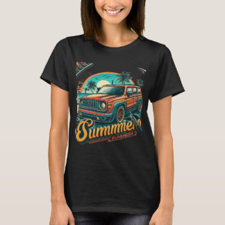 Women's Fitted Car Graphic Printed Casual T-shirt, T-Shirt
