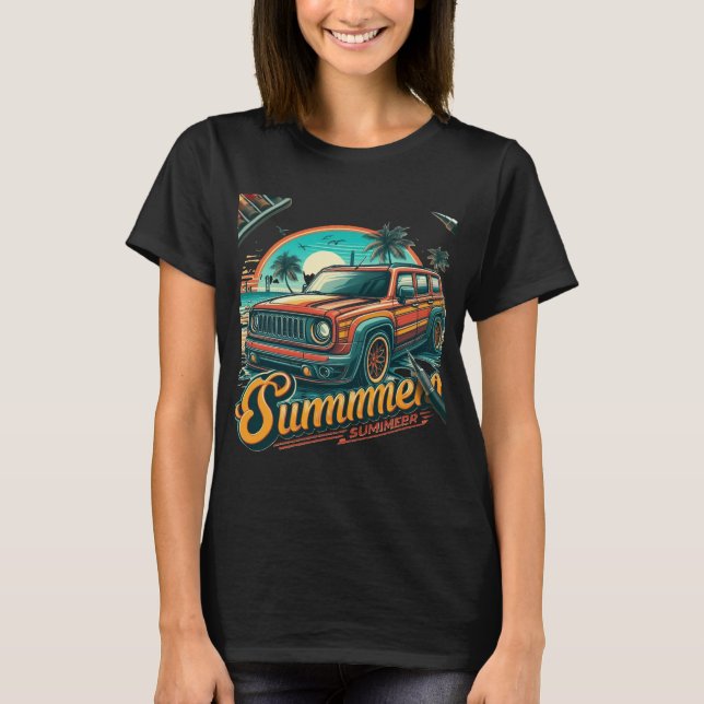 Women's Fitted Car Graphic Printed Casual T-shirt, T-Shirt (Front)