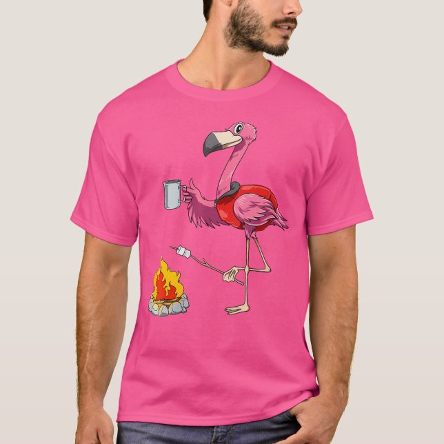 Womens Flamingo Camping Flamingo Camper Camping Lo T-Shirt (Front)