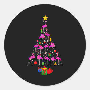Womens Flamingo Christmas Tree Pajamas Santa Hat F Classic Round Sticker