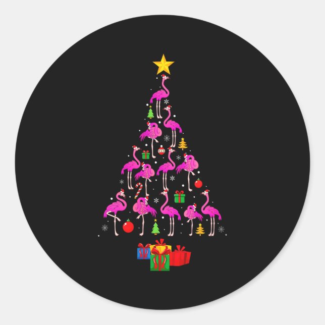 Womens Flamingo Christmas Tree Pajamas Santa Hat F Classic Round Sticker (Front)
