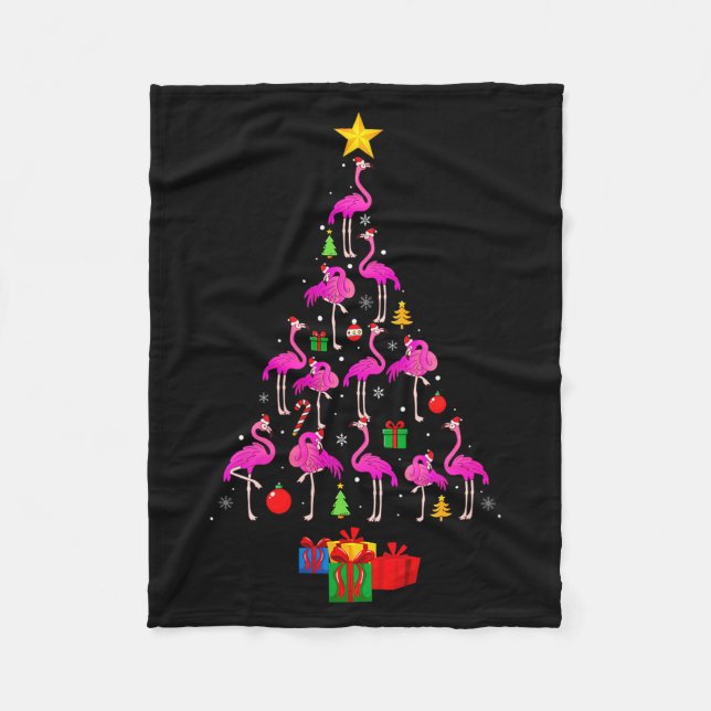 Womens Flamingo Christmas Tree Pajamas Santa Hat F Fleece Blanket (Front)