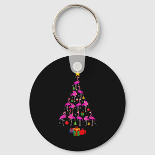 Womens Flamingo Christmas Tree Pajamas Santa Hat F Key Ring