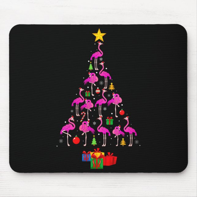 Womens Flamingo Christmas Tree Pajamas Santa Hat F Mouse Mat (Front)