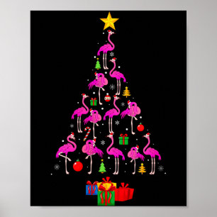 Womens Flamingo Christmas Tree Pajamas Santa Hat F Poster