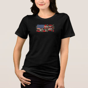 Womens Floral American Flag Tri-Blend Shirt