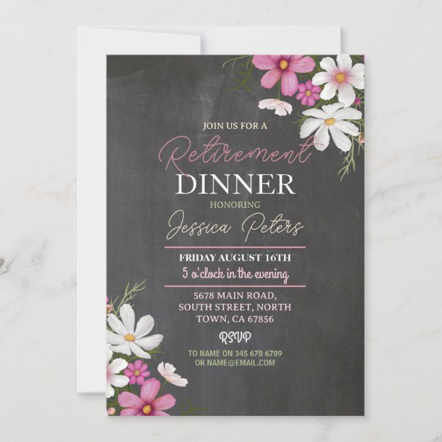Women's Floral Retirement Dinner Party Pink Invitation (Front)