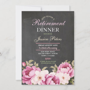 Women's Floral Retirement Dinner Party Pink Invitation