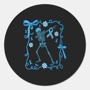 Womens Floral Skeleton Diabetes Awareness Ribbons Classic Round Sticker