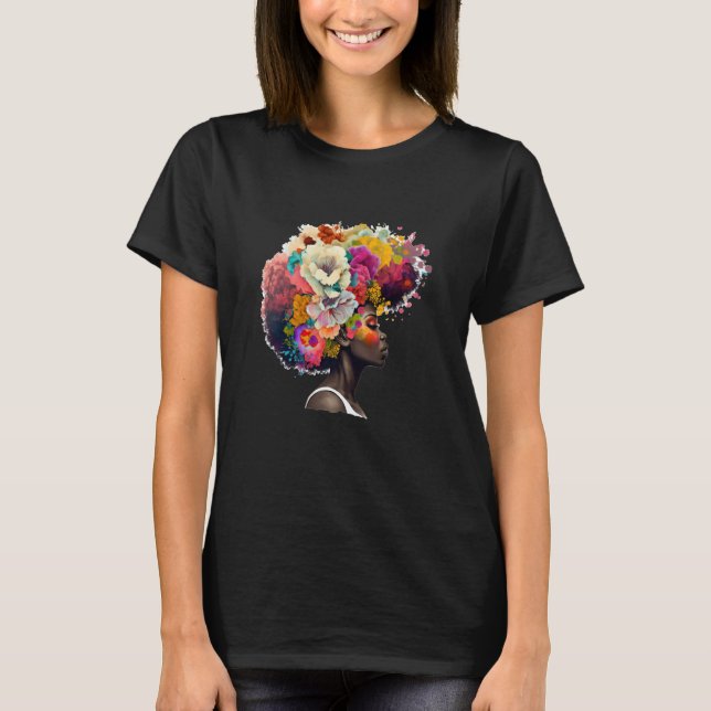 Womens Flower Afro Black Women African American  1 T-Shirt (Front)