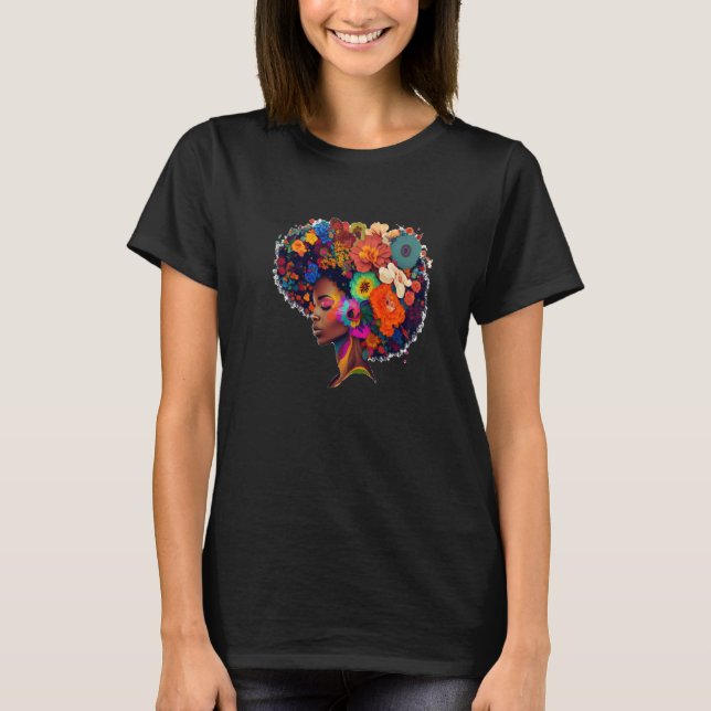Womens Flower Afro Black Women African American  8 T-Shirt (Front)