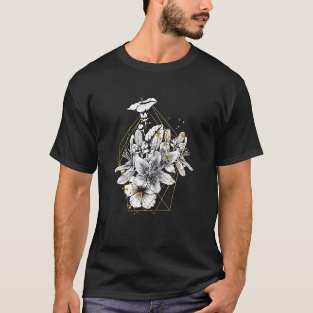 Womens Flower of Life Mandala with Yoga Tattoo Hen T-Shirt (Front)