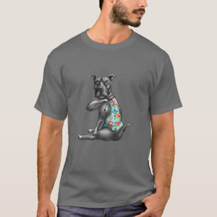 Womens Flower Pitbull I Love Mum Pitbull Tattoo Mo T-Shirt