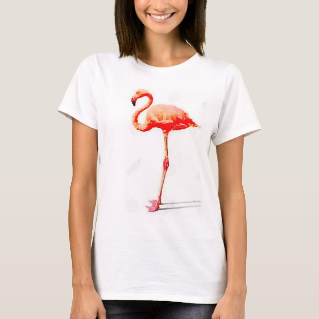 Women's Flowy Off Shoulder Shirt: Pink Flamingo T-Shirt (Front)
