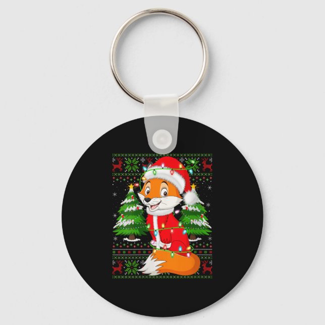 Womens Fox Christmas Lights Santa Costume Ugly Xma Key Ring (Front)