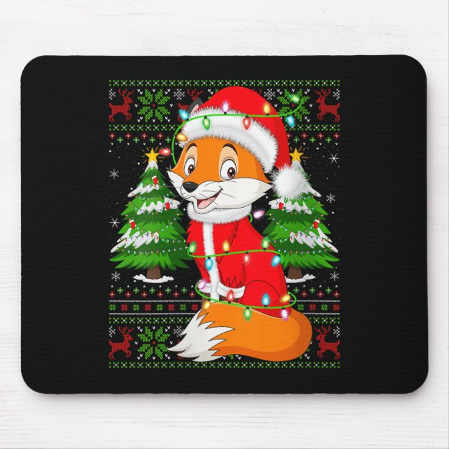 Womens Fox Christmas Lights Santa Costume Ugly Xma Mouse Mat (Front)