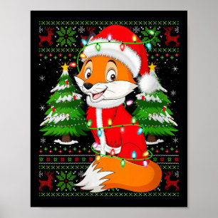Womens Fox Christmas Lights Santa Costume Ugly Xma Poster