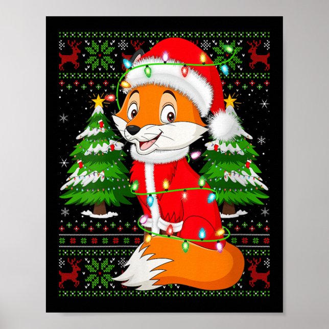 Womens Fox Christmas Lights Santa Costume Ugly Xma Poster (Front)