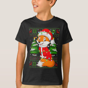 Womens Fox Christmas Lights Santa Costume Ugly Xma T-Shirt