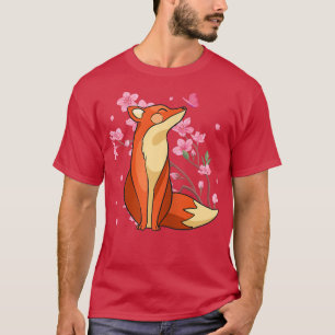 Womens Fox Sakura Cherry Blossom Butterfly T-Shirt