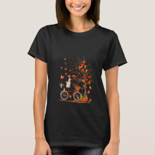 Womens Fox Terrier Dog Pumpkin Bicycle Fall Leaves T-Shirt