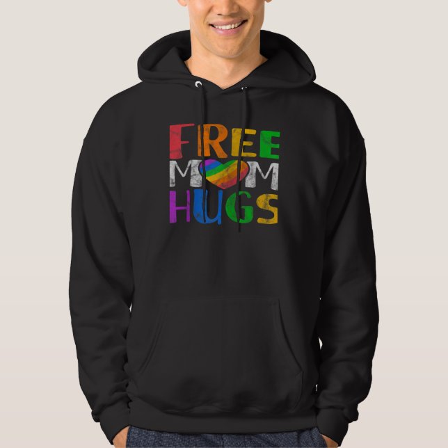 Womens Free Mom Hugs LGBT Rainbow Heart Gay Lesbia Hoodie (Front)
