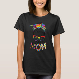 Womens Free Mom Hugs Messy Bun Lgbt Pride Rainbow T-Shirt