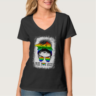 Womens Free Mum Hugs Messy Bun Lgbt Pride Matching T-Shirt