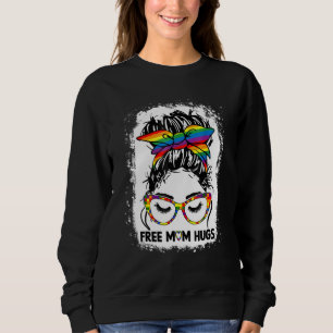 Womens Free Mum Hugs Messy Bun Lgbt Pride Rainbow Sweatshirt