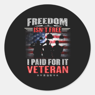 Womens freedom isn't paid for proud veteran day classic round sticker