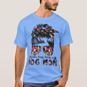 Womens French Bulldog Dog Mom Messy Bun Hair Glass T-Shirt