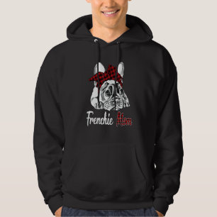 Womens Frenchie Mum French Bulldog With Red Plaid  Hoodie