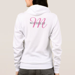 Women's Full Zip White Hoodie Monogram Name