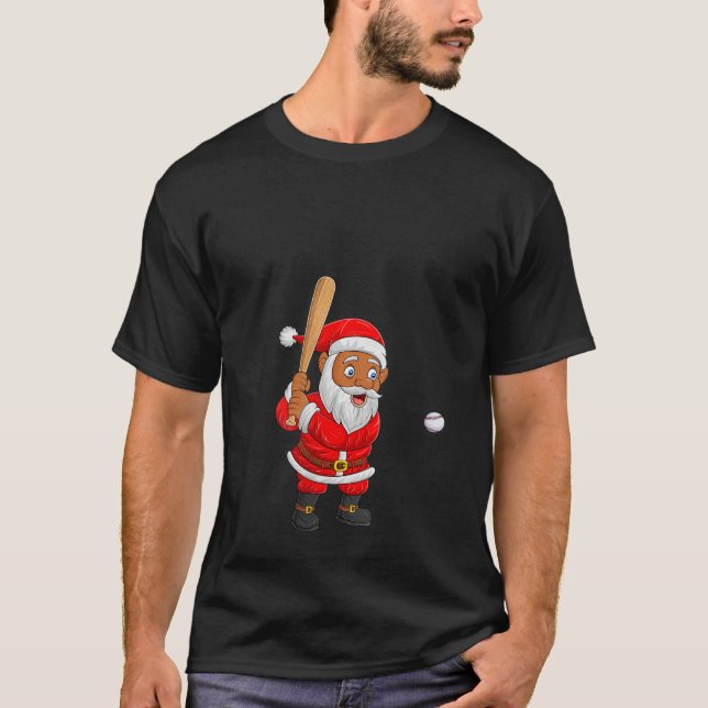 Womens Funny Baseball Player Santa Christmas Pajam T-Shirt (Front)