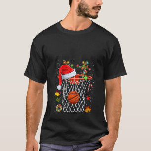 Womens Funny Basketball Basket Reindeer Santa Hat  T-Shirt