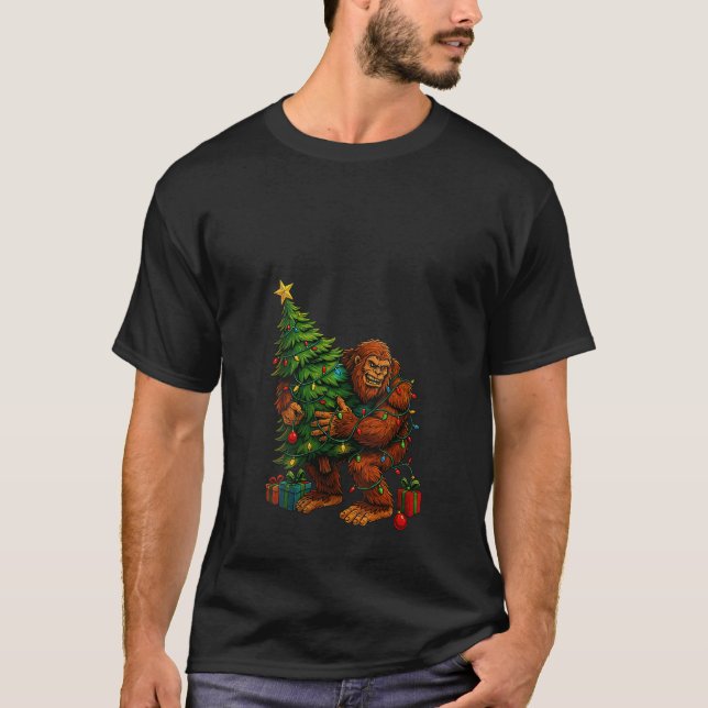 Womens Funny Bigfoot Stealing Xmas Tree Sasquatch  T-Shirt (Front)