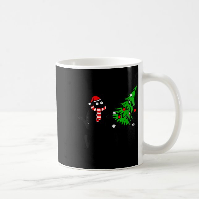 Womens Funny Black Cat Gift Pushing Christmas Tree Coffee Mug (Right)