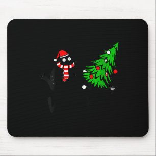 Womens Funny Black Cat Gift Pushing Christmas Tree Mouse Mat