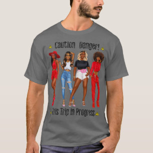 Womens Funny Black Girls Trip Progress Summer Spri T-Shirt