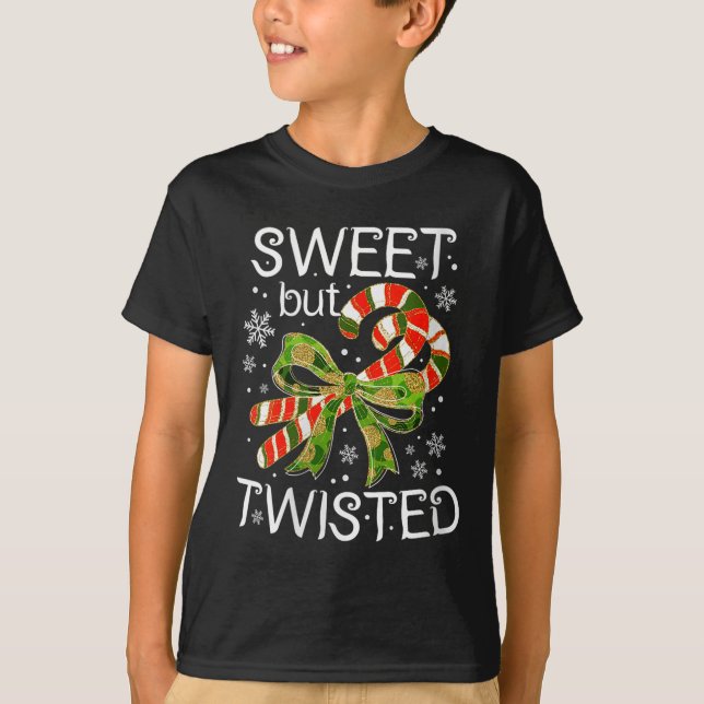 Womens Funny Candy Cane Sweet But Twisted Christma T-Shirt (Front)