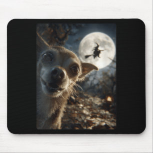 Womens Funny Chihuahua Selfie Full Moon Flying Mouse Mat