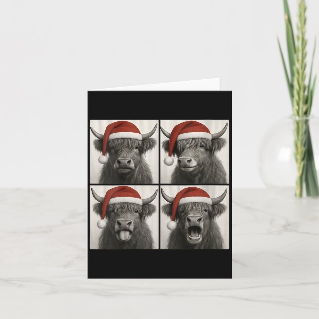 Womens Funny Christmas Highland Cow Santa Photo Bo Card (Front)