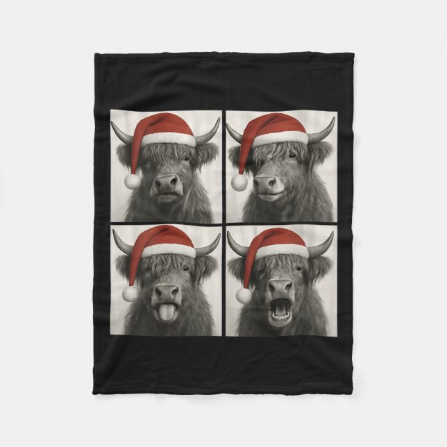 Womens Funny Christmas Highland Cow Santa Photo Bo Fleece Blanket (Front)